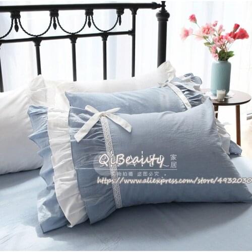 2 pcs elegant classic solid color cotton lace pillowcase family bed decoration pillowcase waist pillow