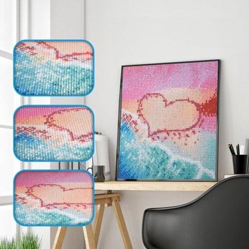 Love Heart Full Square Diamond Painting Cross Stitch Beach Scenery 5D DIY Diamond Embroidery Seaside Square Diamond Gift