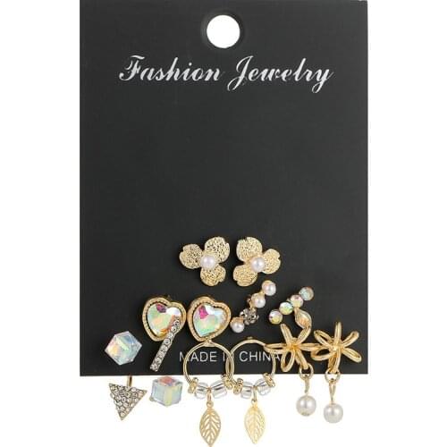 Luokey Delicate Tassel Colorful Crystal Earring Set Heart Flower Leaves Pearl Boho Dangle Earrings For Women Pendientes De Mujer