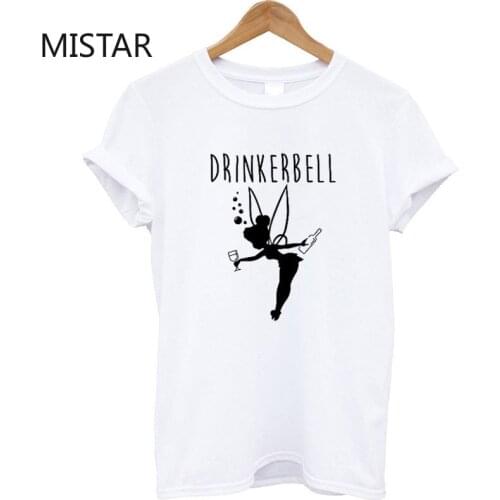 Summer Drinkerbell Letter Printed Cartoon T Shirt Women Casual White Tops T Shirt Short Sleeve Graphic Tees Women