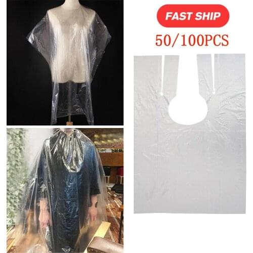 50/100pcs Disposable Hair Gown Capes Hairdressing Barber Cape Hair Cutting Apron Gwon Transparent Hairdressing Cloth 140 x 88cm