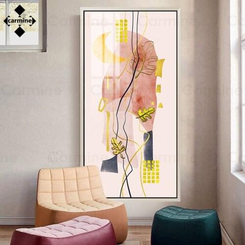 Nordic Abstract Pictures Wall Art Poster and Print Black and Golden Lines Poster Wall Pink Wall Decor Painting for Home Interior