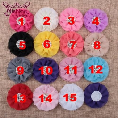 Nishine 20pcs 4" Fashion Chiffon Flower with Pearl Button Center DIY Children Headband Girls Hair Accessories
