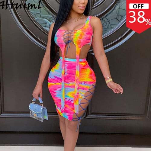 New 2 Piece Set Crop Top&skirts Tie Dye Print Criss-cross Lace Up Sexy Suit Women Summer Fashion Party Clubwear Women Clothing