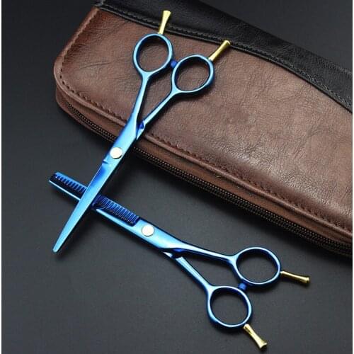 Professional 5.5 inch blue Two-tailed scissor thinning scisors cutting barber hair scissors set shears hairdressing scissors