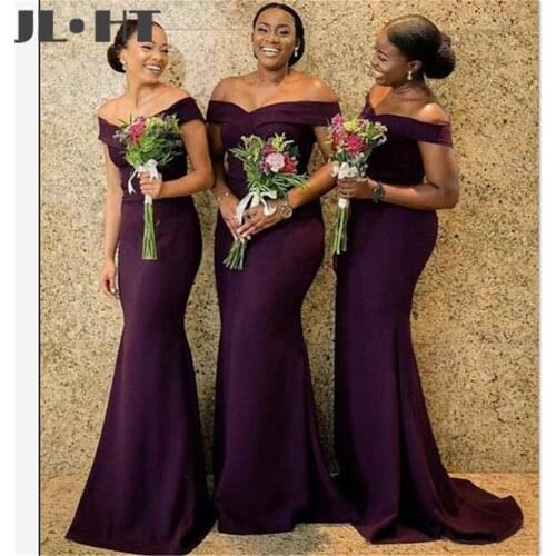 Off the Shoulder Bridesmaids Dresses Long Mermaid Wedding Party Gown V-Neck Sweep Train Bridesmaids Dress Custom Made Plus Size