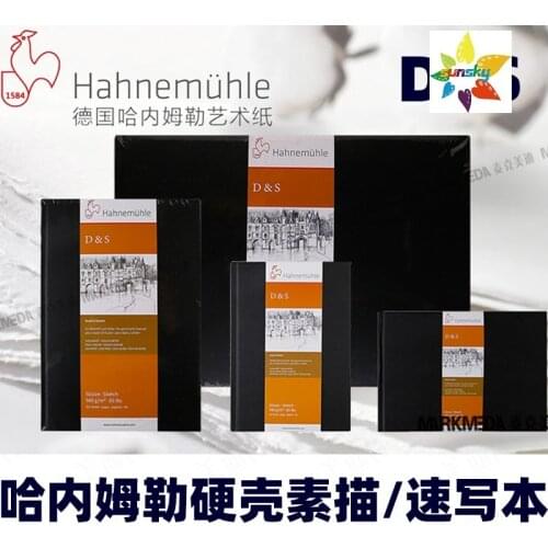 Hahnemuhle Sketch Book D&S, 140gsm Black with stitched binding,A range of glued bound sketchbooks in variety of sizes and colors