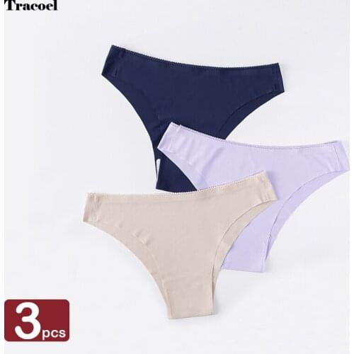 Tracoel 3Pcs/Pack Womens Smooth Seamless Panties Sexy Lace Low Rise Briefs Ice Silk Soft Lingerie Drop Shipping Panty Underwear
