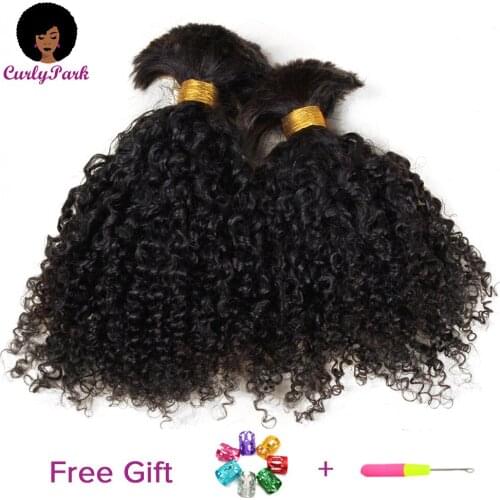CURLYPARK Human Hair For Braiding Curly Hair Bulk For Braiding No Weft Human Remy Brazilian Hair Natural Black For Women