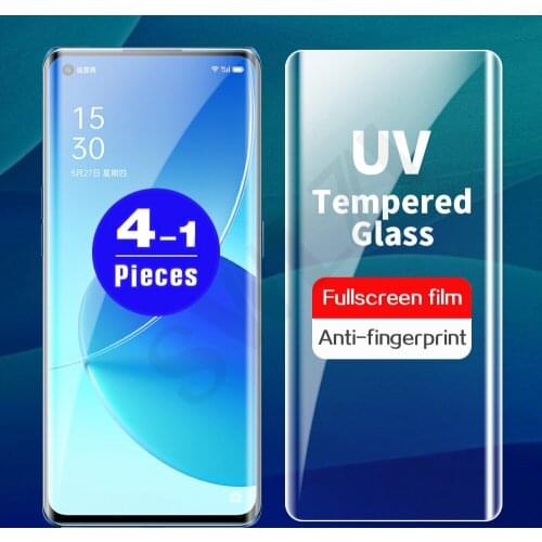 1-4Pcs 9D Full cover UV Tempered Glass for OPPO Reno 6 pro plus 5 4 3 pro 5G UV Glass phone screen protector HD protective film