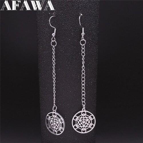 Yoga Flower of Life Drop Earing Silver Color Long Earings for Women Bohemia Jewelry pendientes acero inoxidable mujer E3516S04
