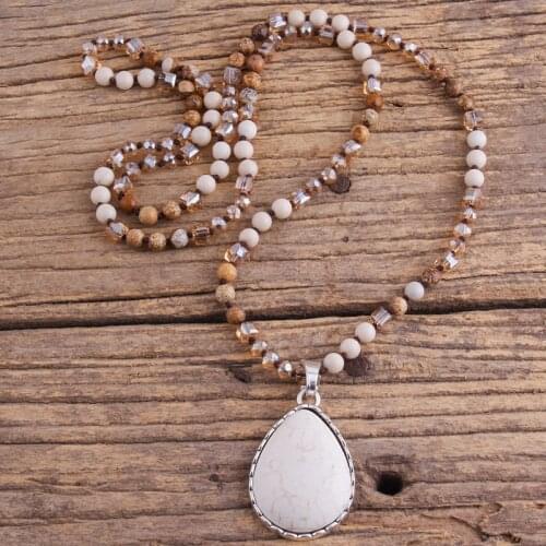 RH Fashion Bohemian Jewelry Accessory 6mm Stones/Glass Knotted Stone Dorp Pendant Necklaces For Women Boho Necklace Dropship