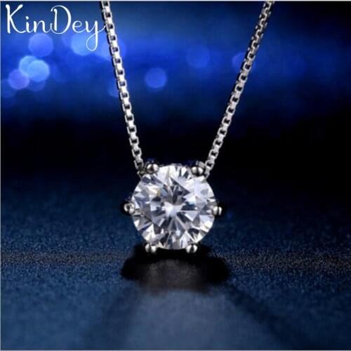 Kindey Real Pure New Silver Color Six Claw Crystal Necklaces Pendants for Women Wedding Jewelry Kolye Collares