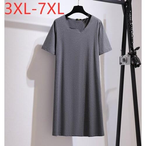 New 2021 Ladies Summer Plus Size T-Shirt Dress For Women Large Short Sleeve Cotton Gray Loose Mini Dress 3XL 4XL 5XL 6XL 7XL
