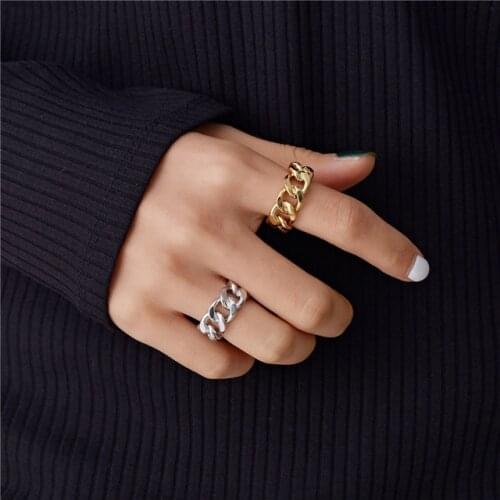Trendy 925 Sterling Silver Chain Rings for Women Couples Vintage Handmade Twisted Geometric Finger Ring Jewelry Party Gifts