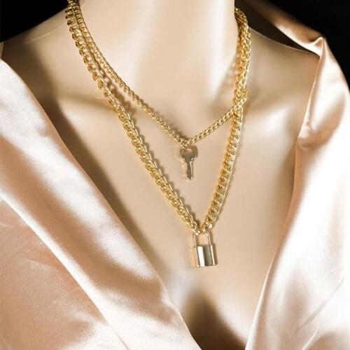 European And American Cross-border Creative And Fashionable Geometric Elements And Vintage Key Lock Shaped Pendant Necklace