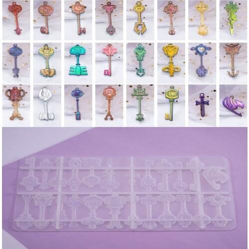 24 In 1 Magic Keys Crystal Silicone Mold Key Chain Pendants Jewelry Decoration For DIY Hand Crafts Epoxy Resin Casting Mould