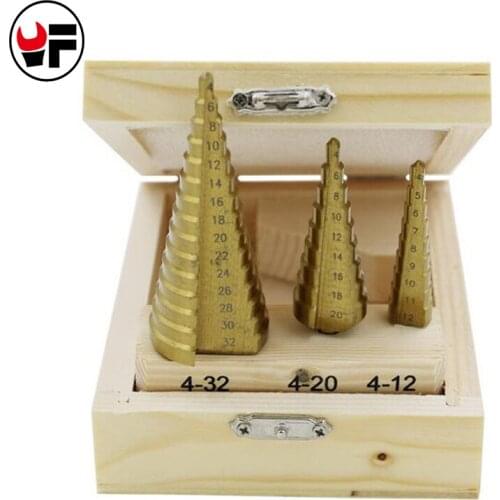 3PCS 4-12/20/32 HSS Power Drills Spiral Flute step Drill Bit Set Titanium Corn Drill Hole Cutter Cut Tool DZ138
