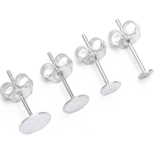 4pcs 925 Sterling Silver Earrings Settings Blank Round Base Cabochon Stud Ear Flat Base Posts Pure Plug Silver Earrings B