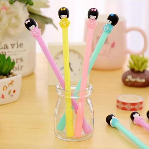 4pcs Cute Jelly Color Neutral Pen Kimono Girl Gel Pen Korea Creative Kawaii Stationery 0.38mm School Supplies Pens For Kids