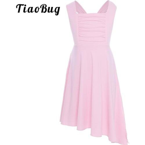 TiaoBug Kids Teens Irregular Hem Ballet Tutu Leotard Dress Stage Lyrical Dance Costumes Girls Solid Color Gymnastics Leotard
