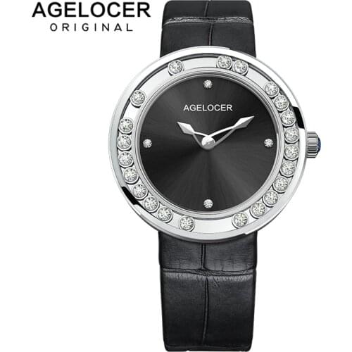 AGELOCER Womens Watches Fashion Swiss Luxury Brand Diamond Black Women Wristwatch Sapphire Casual Ladies Quartz Watch Clock New
