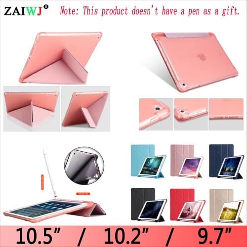 ZAIWJ TPU Pencil Case with Stand for iPad 9.7 10.2 inch cover Pro 10.5 " Air 3 2 1 PU Leather Deform Smart Cover Wake Auto Sleep