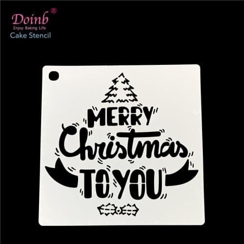 DIY Merry Christmas Tree Plastic Spray Flower Cake Mold Strew Pad Stencil Cupcake Fondant Decoration Baking Tool Moulds FQ4048