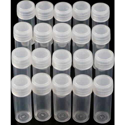 20Pcs 5ml Plastic Test Tubes Vials Sample Container Powder Craft Screw Cap Bottles for School Chemistry Supplies