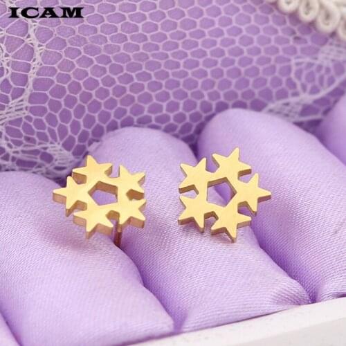 ICAM Fashion Stud Earrings for Women Girl Feamale 5 stars Earring Stainless Steel Jewelry Gift