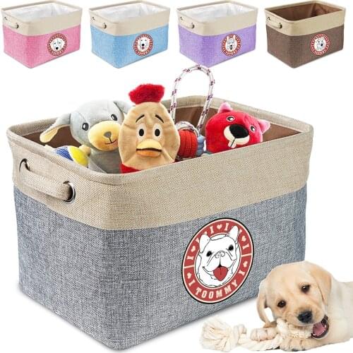 Custom Dog Toy Box Basket Free Dog Name Printing Canvas Dog Cat Storage Container Foldable Storage Bag For Dogs Cats Kid