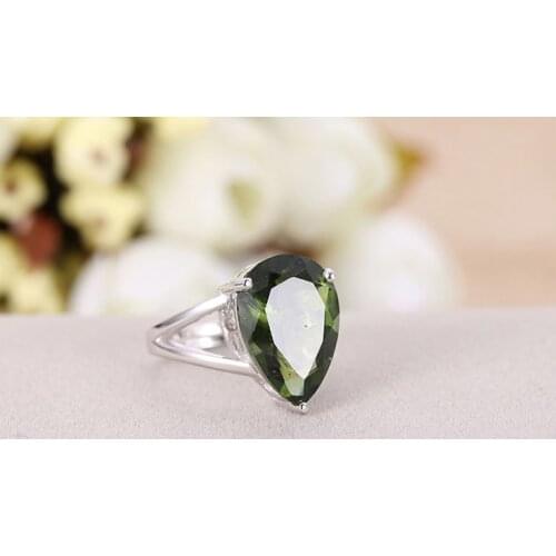 Genuine Natural Green Moldavite 10mm Silver Plated Style One Adjustable Ring US Size For Woman and Man