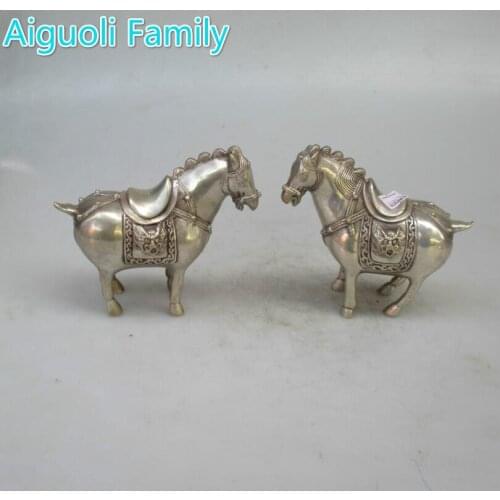 Collectible Decorated Chinese Old Handwork Tibet Silver Carved Tang Horse Statue/Antique antiques 1 Pair Metal Horse sculpture