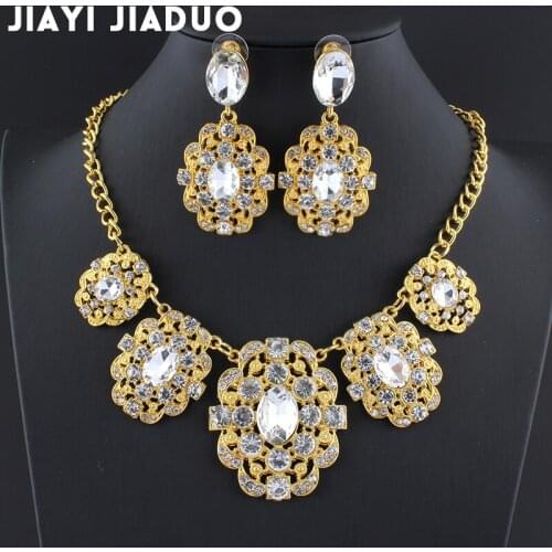 Jiayijiaduo african beads jewelry set Bridal wedding jewelry sets for women Gold/Silver color Necklace earrings Sets for Party