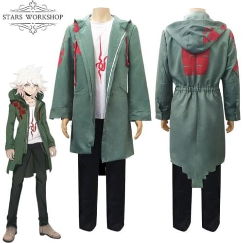 Anime Danganronpa Cosplay Nagito Komaeda Cosplay Costume Adult Men Green Trench Long Coat Jacket