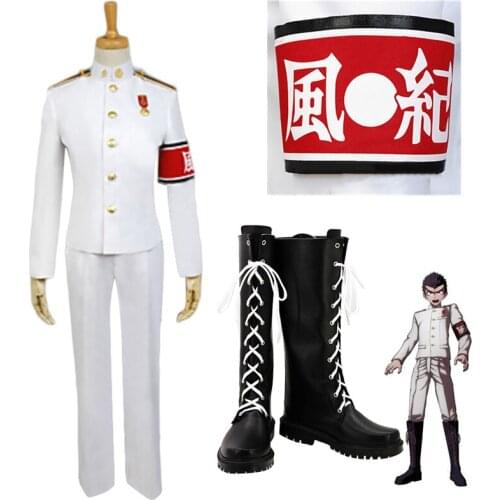 Game DanganRonpa Cosplay Costumes Men Kiyotaka Ishimaru Uniforms Coat Pants Full Sets Boys Dangan Ronpa Black Wigs Shoes Cos