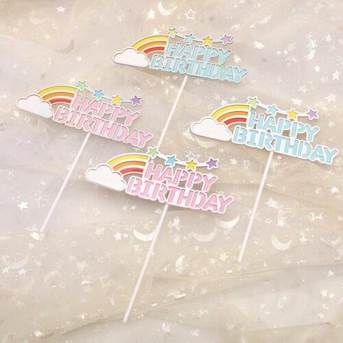 Creative Unicorn Party Cake Decoration Papercard Rainbow Star Happy Birthday Cake Toppers for Baby Shower Birthday Dessert Decor