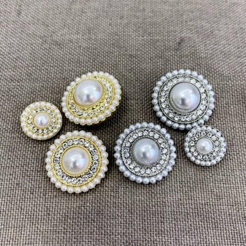 2Pcs/lot 15-23mm Golden silver round metal buttons pearl rhinestone buttons coat fur suit hand-sewn clothing diy buttons C209