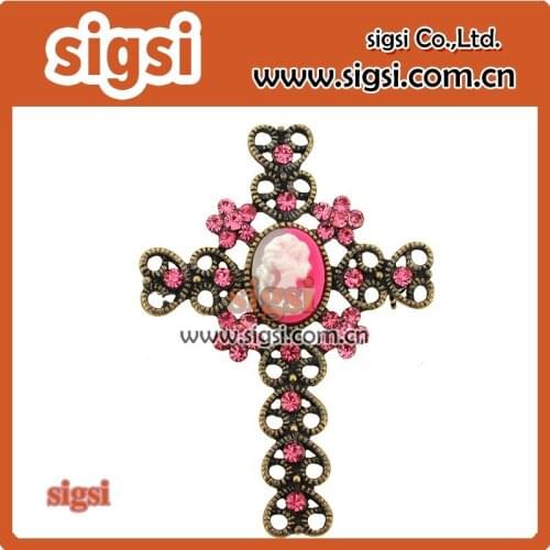 Top sale retro style crystal rhinestone cross brooch