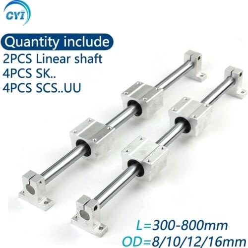 2Pcs Linear Rail Shaft OD8/10/12mm 300-800mm Optical Axis 4Pcs SCS8/10/12UU Linear Bearing Blocks 4Pcs SK8/10/12 Bearing Support