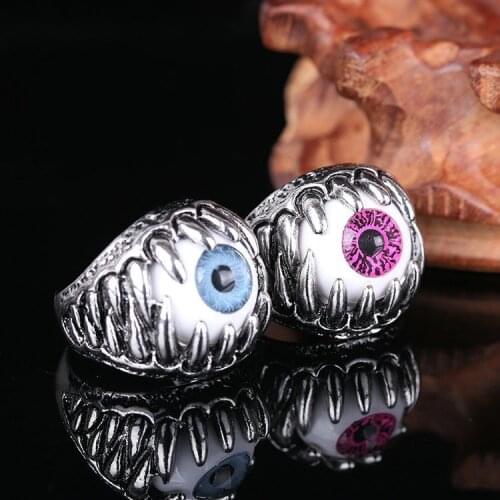 Punk Hip Hop Eye Metal Mens Ring Horror Teeth Halloween Rings Exaggerated Blue Pink Gothic Ring Halloween Jewelry for Women