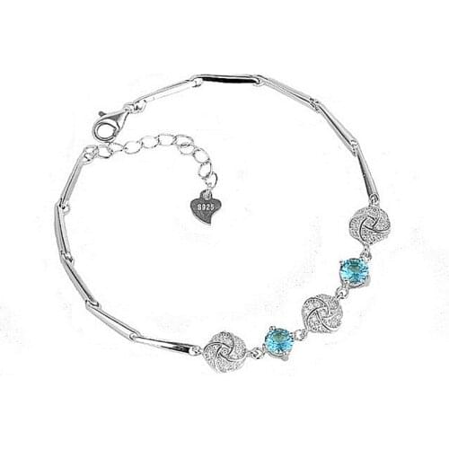 20 pcs/ Lot 925 Silver Cute Flower Bracelet Clear Purple Blue Crystal For Decoration Bracelet Chain