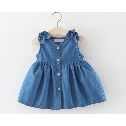 Baby Girl Fashion Dresses Toddler Sleeveless Buttons Bow Decor Denim Dress Newborn Summer Girls Clothes