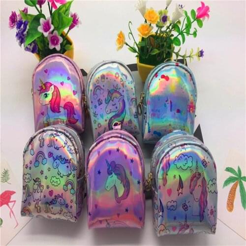 Fancy&Fantasy Trendy Bag Shaped Unicorn Keychain Cute Coin Purse Zipper Mini Laser Wallet Key Chain Handbag Purse Charms Jewelry