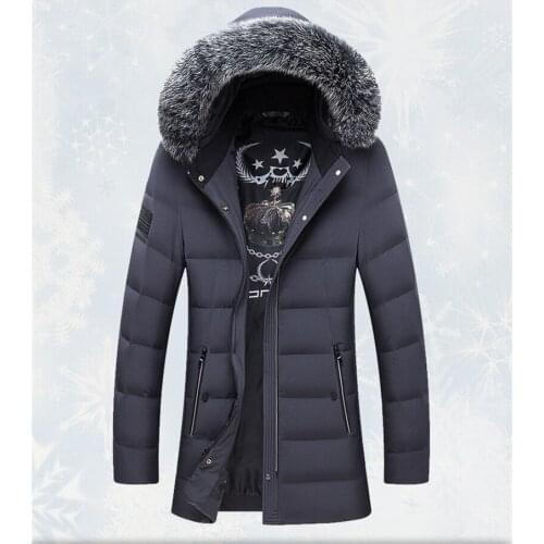 High Quality Grey Goose Down Mens Jackets Fox Fur Collar Hooded Mens Parkas Warm Winter Jacket Men Padded Coat WXF413