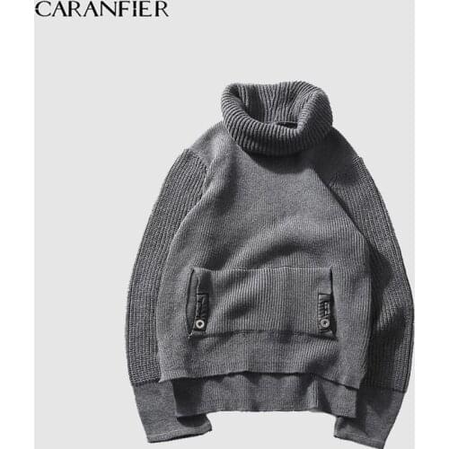 CARANFIER Men Sweater Winter Thicken Warm Tops Casual Pullovers Knit Sweater Men Turtleneck Patchwork Sweaters Slim Fit Men Tops