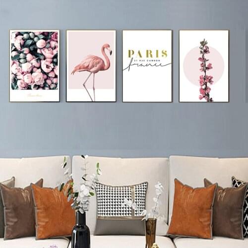 Nordic Flamingo Rose Wall Art Canvas Poster Pink Minimalist Print Painting Scandinavian Decoration Picture Living Room Decor