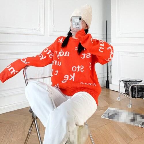 2021 New Autumn Casual Men Sweater Orange Loose High Quality Women Sweater Fashion Elegant Letter Unisex Sweater T530