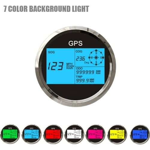 New 7 Back-lights 85mm Boat Car GPS Speedometer Digital LCD Speed Gauge Knots Compass with GPS Antenna