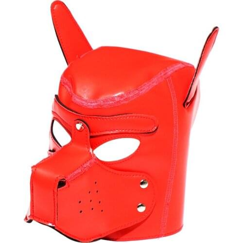 Brand New Fashion Padded PU Leather Rubber Role Play Dog Mask Puppy Cosplay Full Head with Ears 5 Color